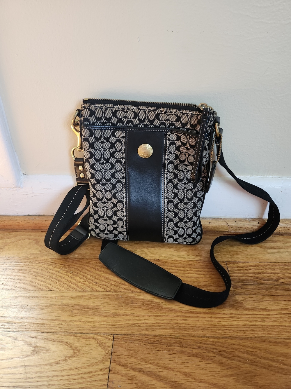 Coach Crossbody Bag in Black and Cream Signature Canvas